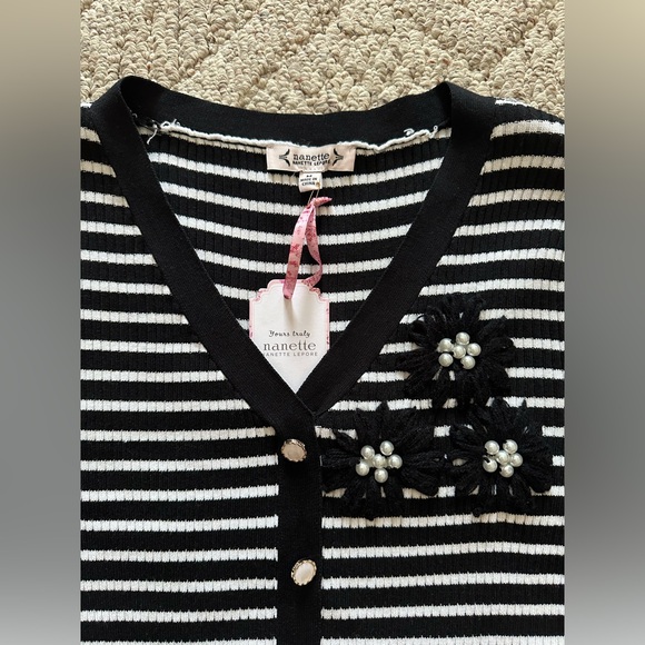Nanette Lepore Black & White Striped Cardigan Top NWT - Picture 3 of 8